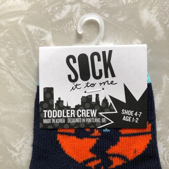 Sock It To Me Blue Orange Striped Basketball Sports Novelty Toddler Crew Socks - Picture 2 of 5